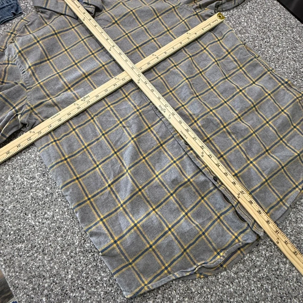 Banana Republic Mens XL Flannel Shirt Grey Yellow Blue Plaid Cotton Button Down